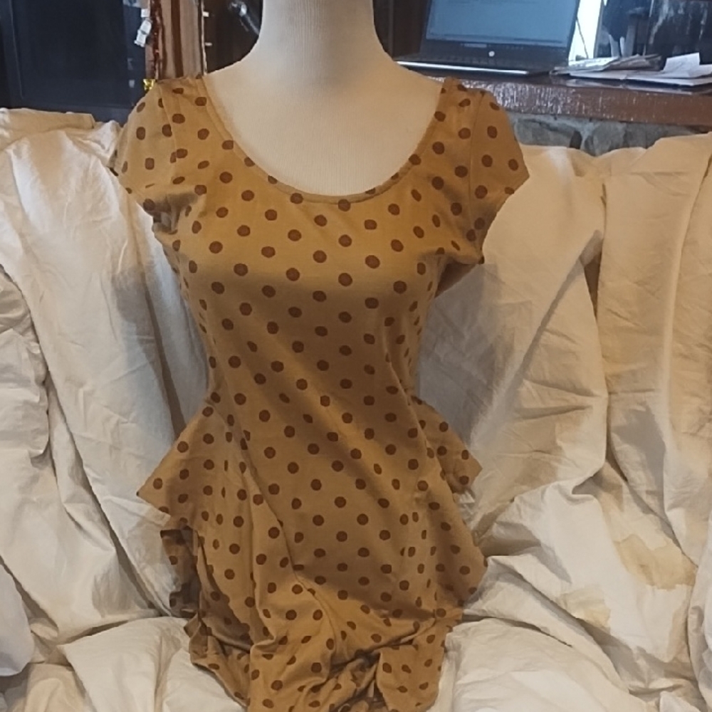 Freeway Mustard & Brown Polka Dot Dress